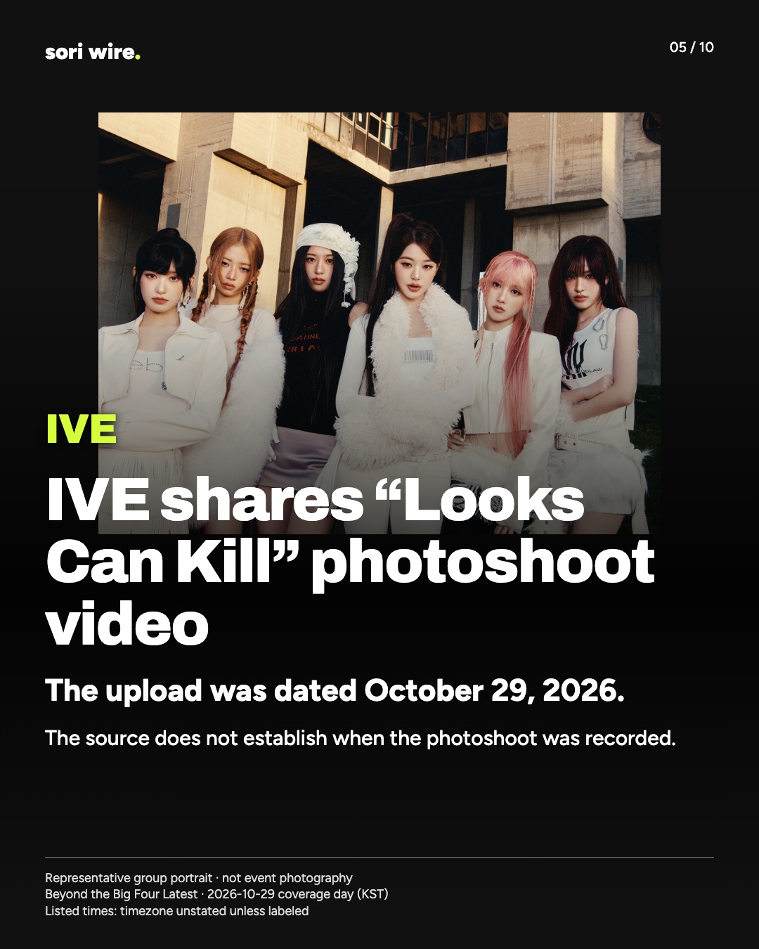 IVE shares “Looks Can Kill” photoshoot video — The upload was dated October 29, 2026.