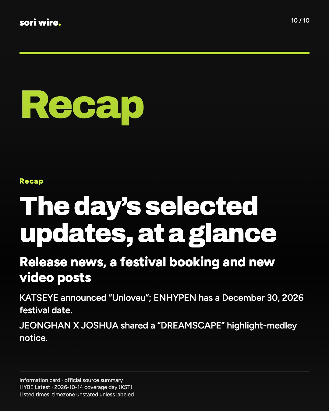 The day’s selected updates, at a glance — Release news, a festival booking and new video posts