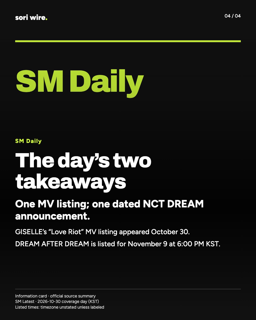 The day’s two takeaways — One MV listing; one dated NCT DREAM announcement.