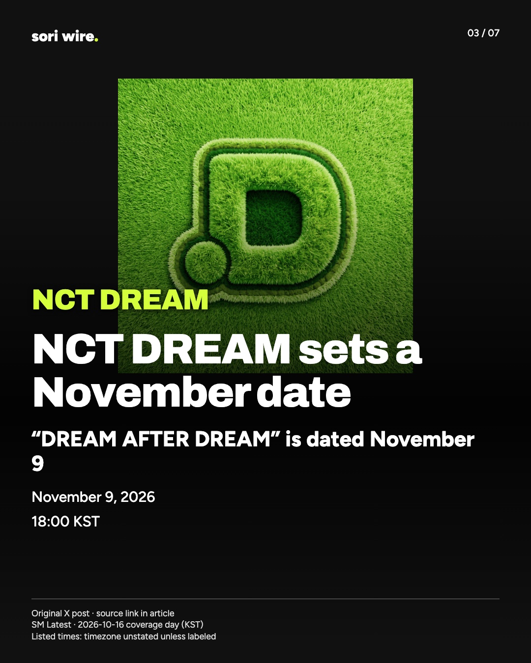NCT DREAM sets a November date — “DREAM AFTER DREAM” is dated November 9