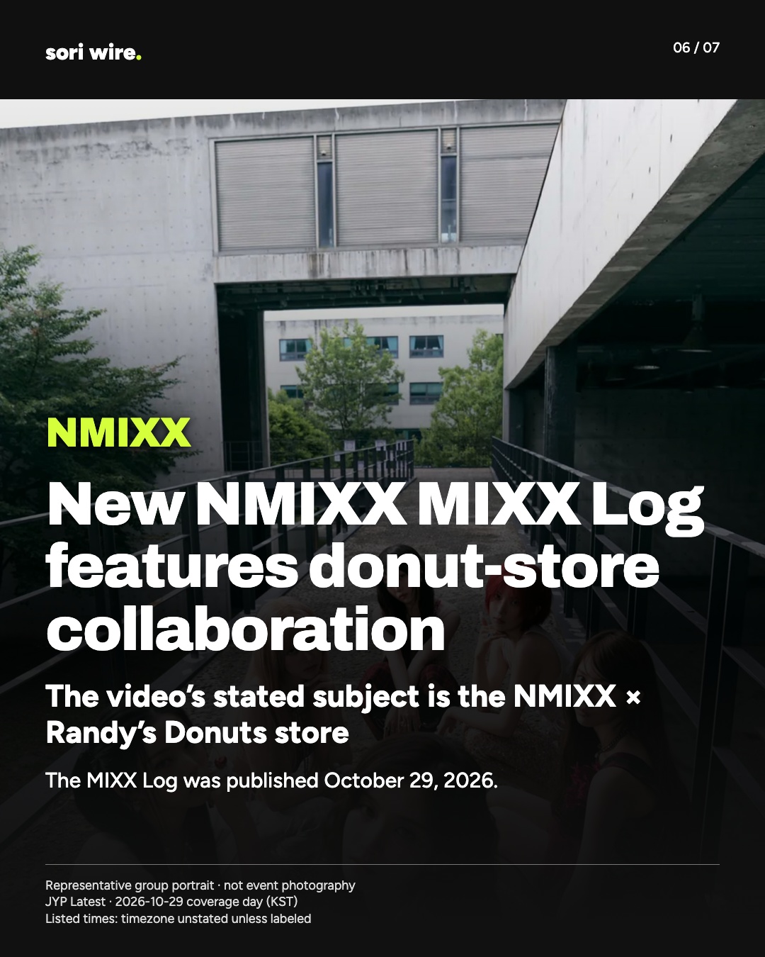 New NMIXX MIXX Log features donut-store collaboration — The video’s stated subject is the NMIXX × Randy’s Donuts store