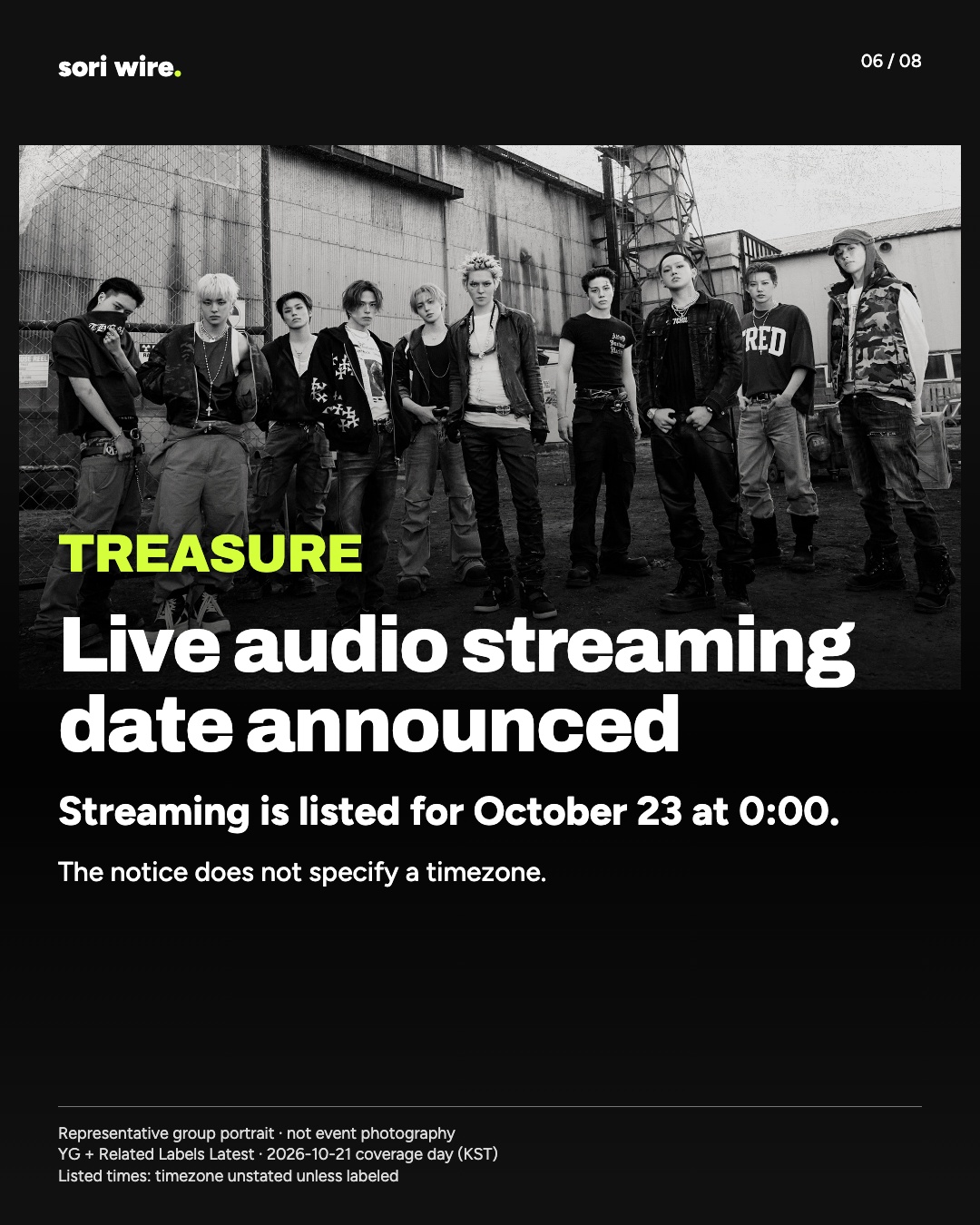 Live audio streaming date announced — Streaming is listed for October 23 at 0:00.