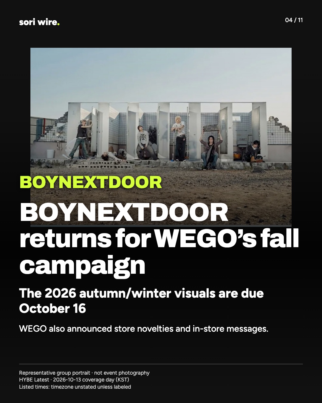 BOYNEXTDOOR returns for WEGO’s fall campaign — The 2026 autumn/winter visuals are due October 16
