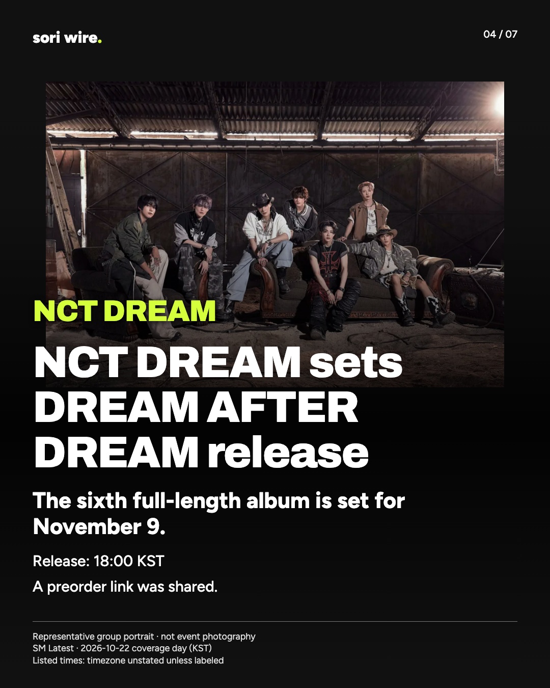 NCT DREAM sets DREAM AFTER DREAM release — The sixth full-length album is set for November 9.