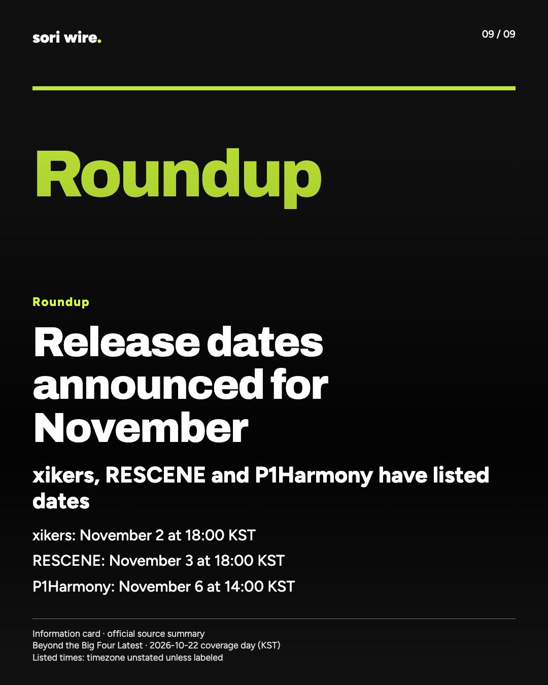 Release dates announced for November — xikers, RESCENE and P1Harmony have listed dates
