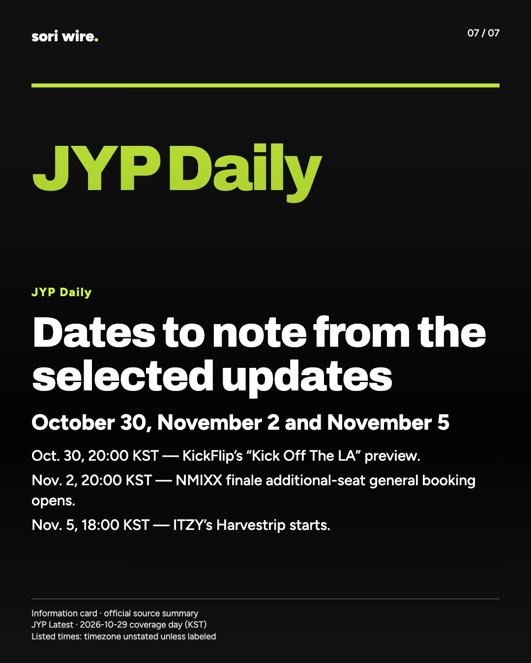 Dates to note from the selected updates — October 30, November 2 and November 5