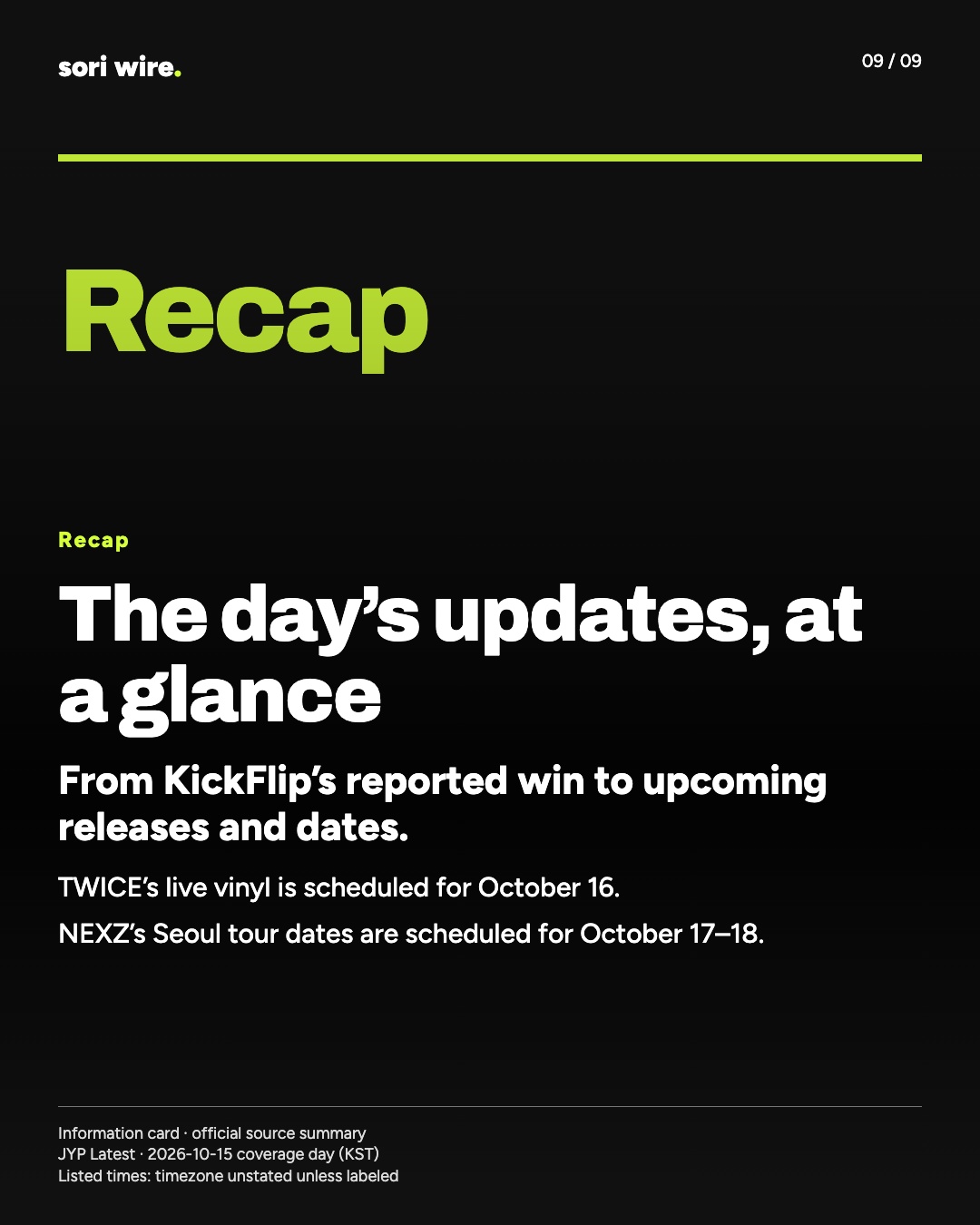 The day’s updates, at a glance — From KickFlip’s reported win to upcoming releases and dates.