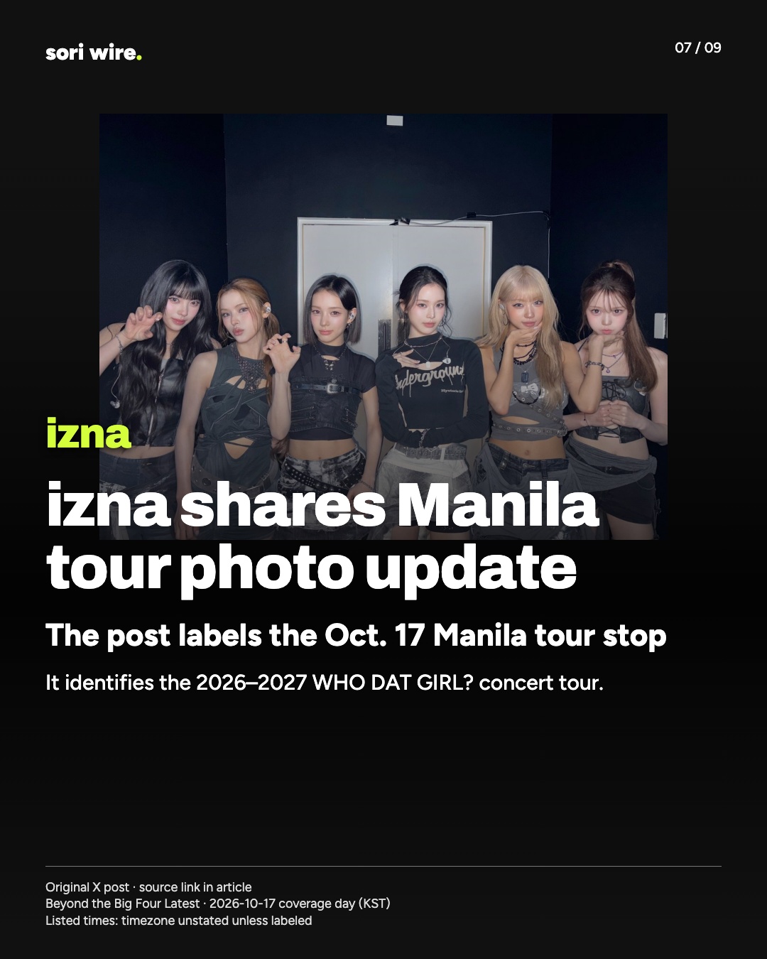 izna shares Manila tour photo update — The post labels the Oct. 17 Manila tour stop