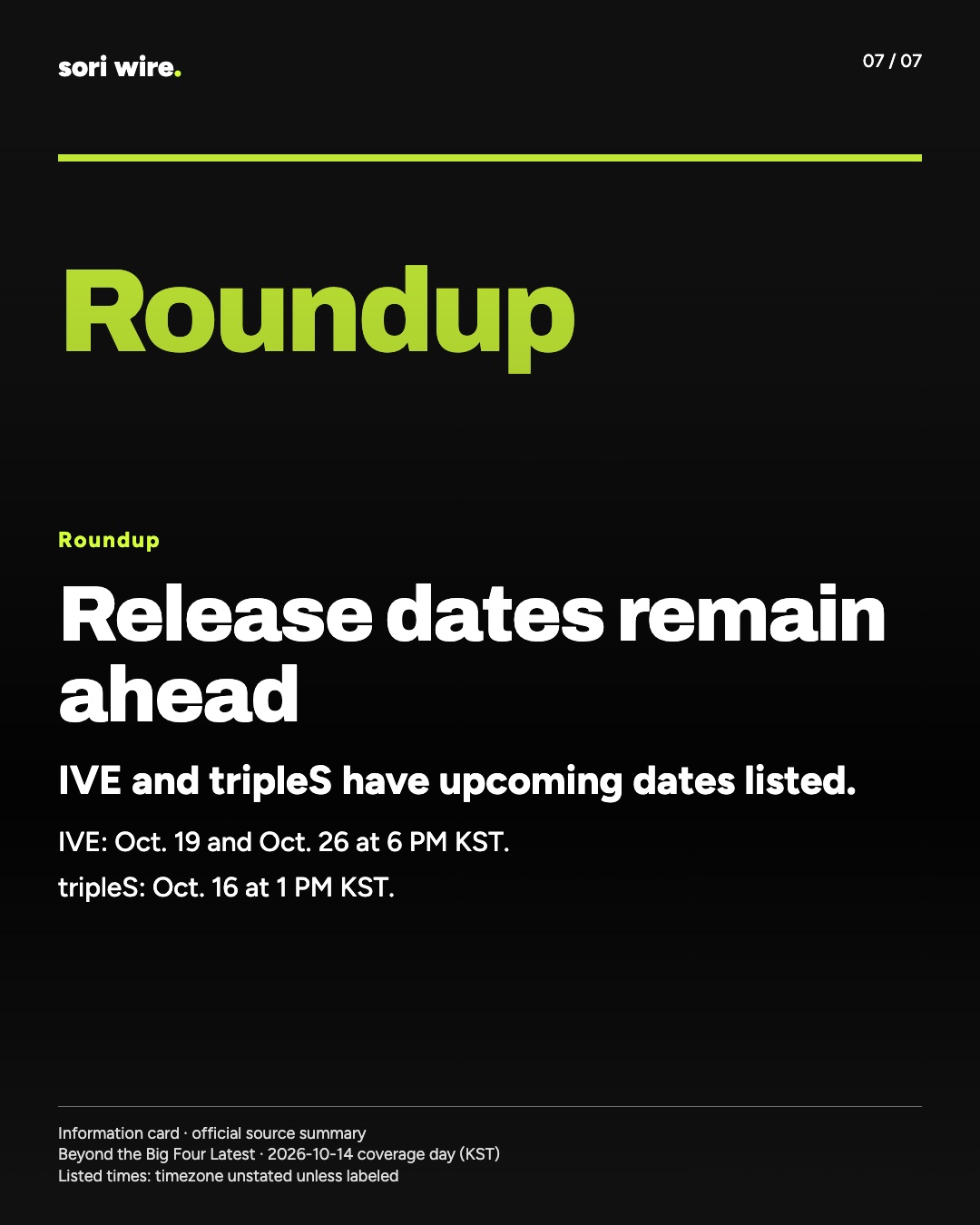 Release dates remain ahead — IVE and tripleS have upcoming dates listed.