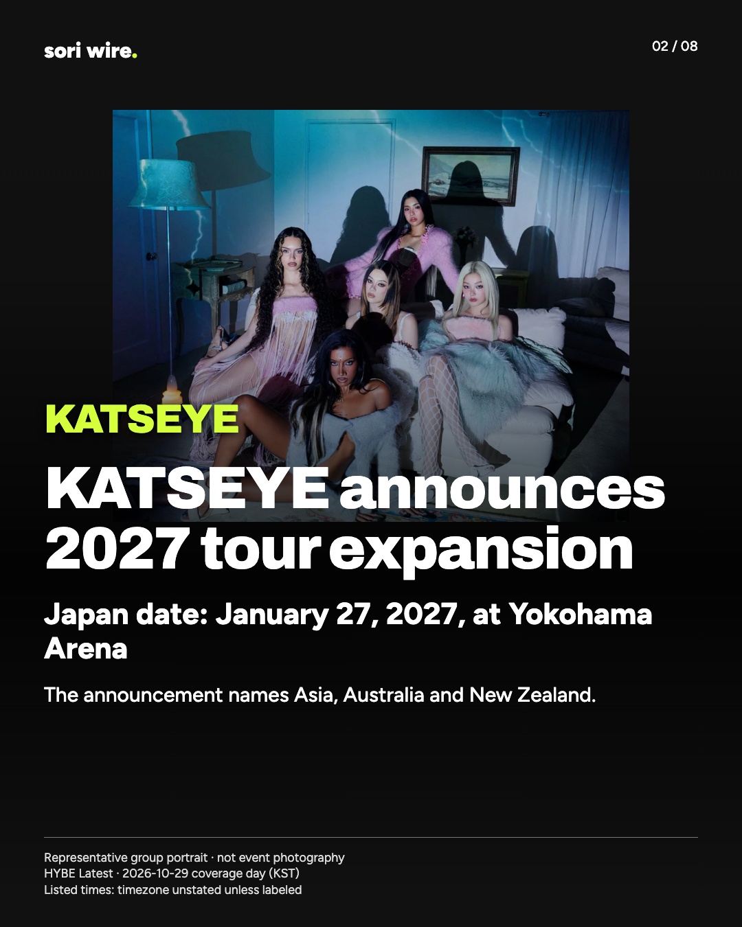 KATSEYE announces 2027 tour expansion — Japan date: January 27, 2027, at Yokohama Arena