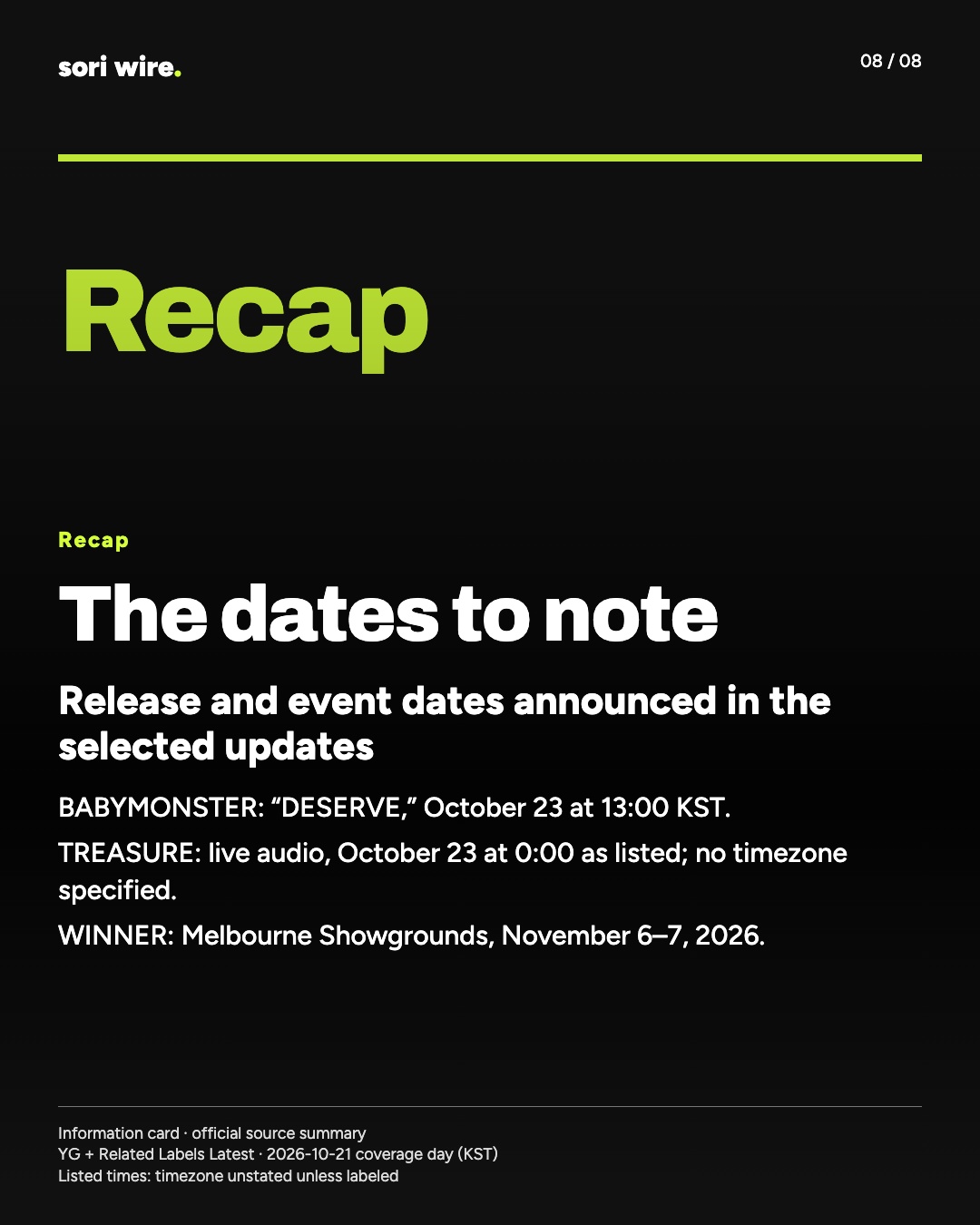 The dates to note — Release and event dates announced in the selected updates