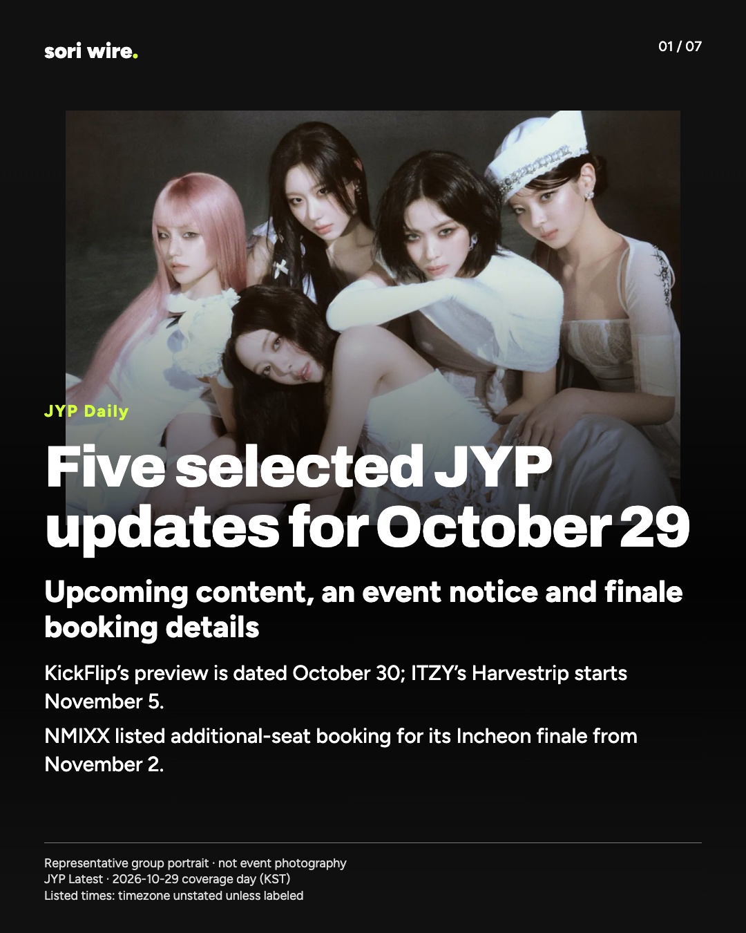 Five selected JYP updates for October 29 — Upcoming content, an event notice and finale booking details