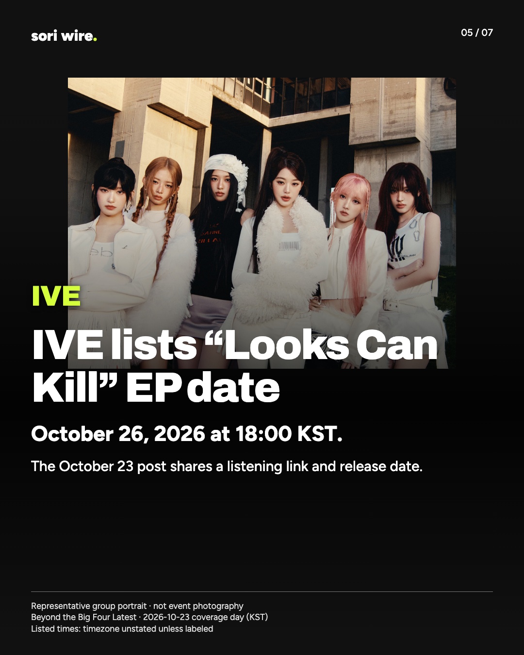 IVE lists “Looks Can Kill” EP date — October 26, 2026 at 18:00 KST.