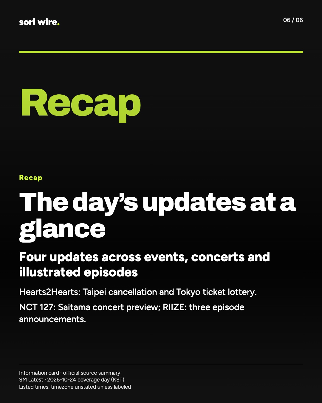 The day’s updates at a glance — Four updates across events, concerts and illustrated episodes