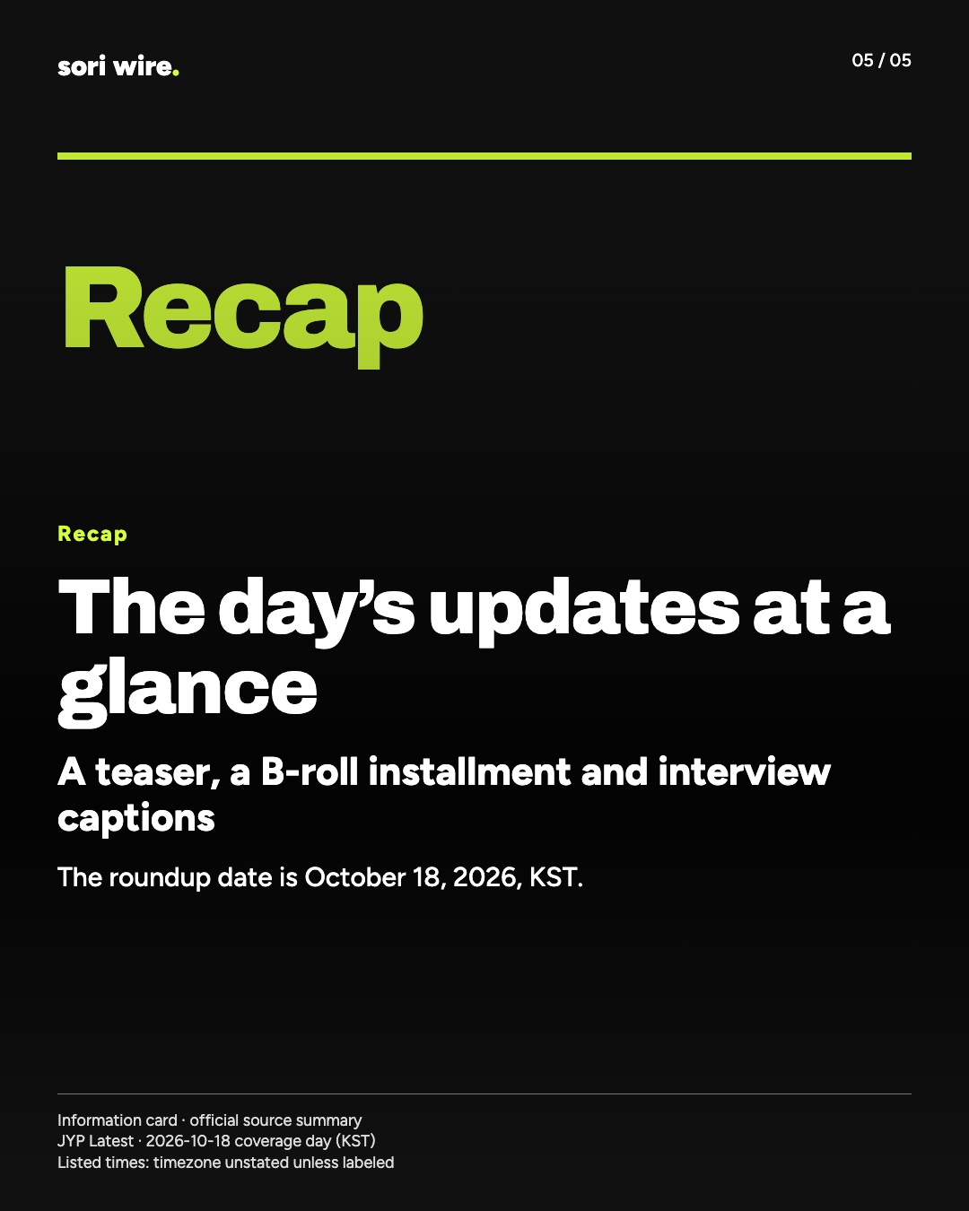 The day’s updates at a glance — A teaser, a B-roll installment and interview captions