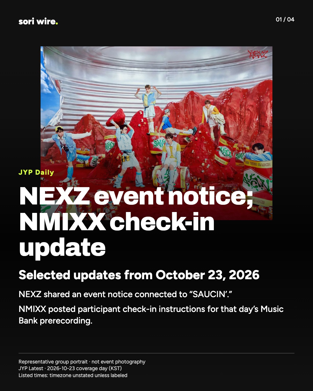 NEXZ event notice; NMIXX check-in update — Selected updates from October 23, 2026