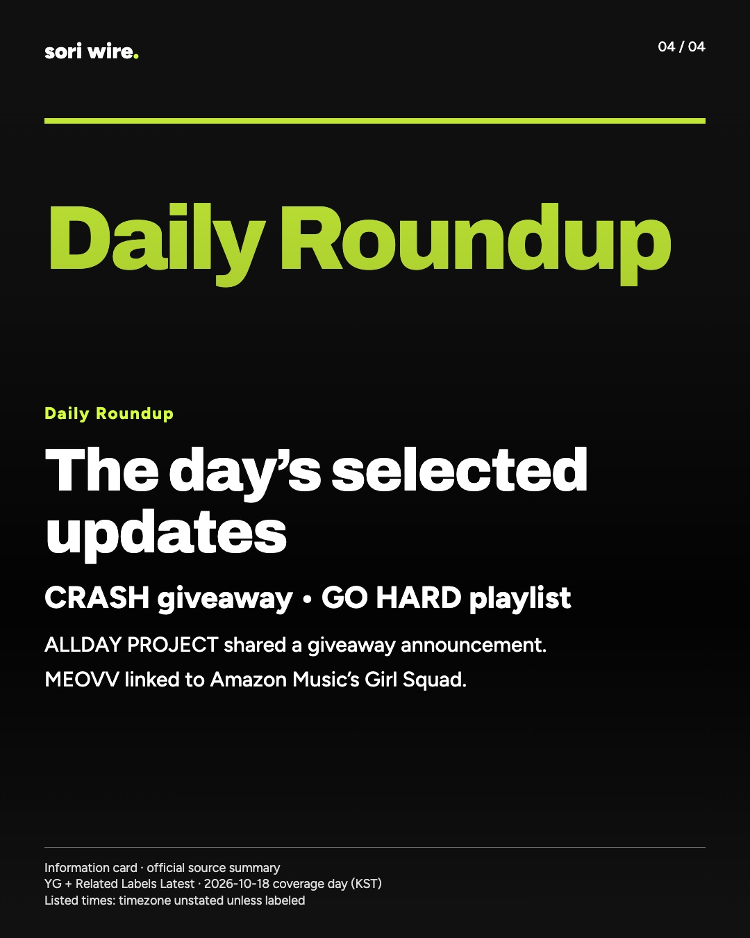 The day’s selected updates — CRASH giveaway • GO HARD playlist