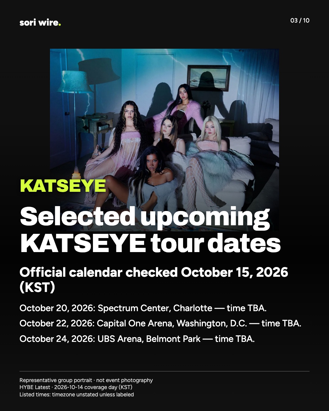 Selected upcoming KATSEYE tour dates — Official calendar checked October 15, 2026 (KST)