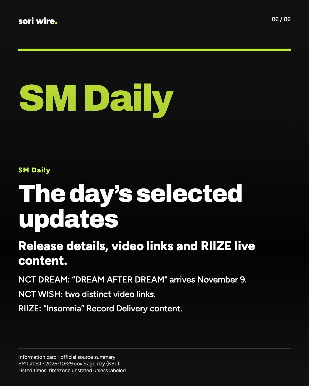The day’s selected updates — Release details, video links and RIIZE live content.