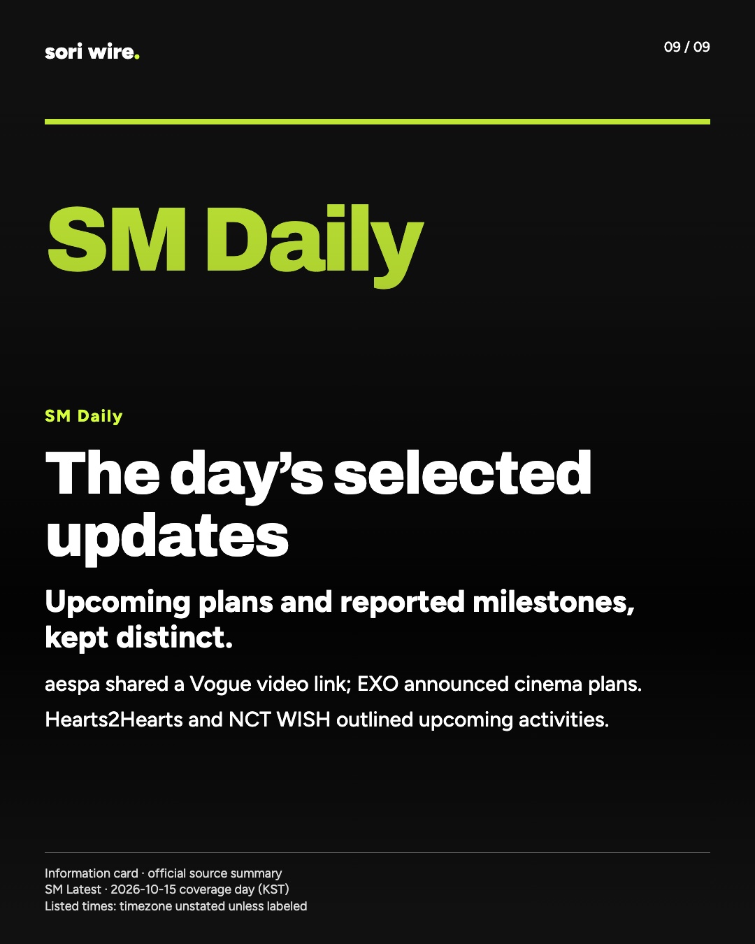 The day’s selected updates — Upcoming plans and reported milestones, kept distinct.