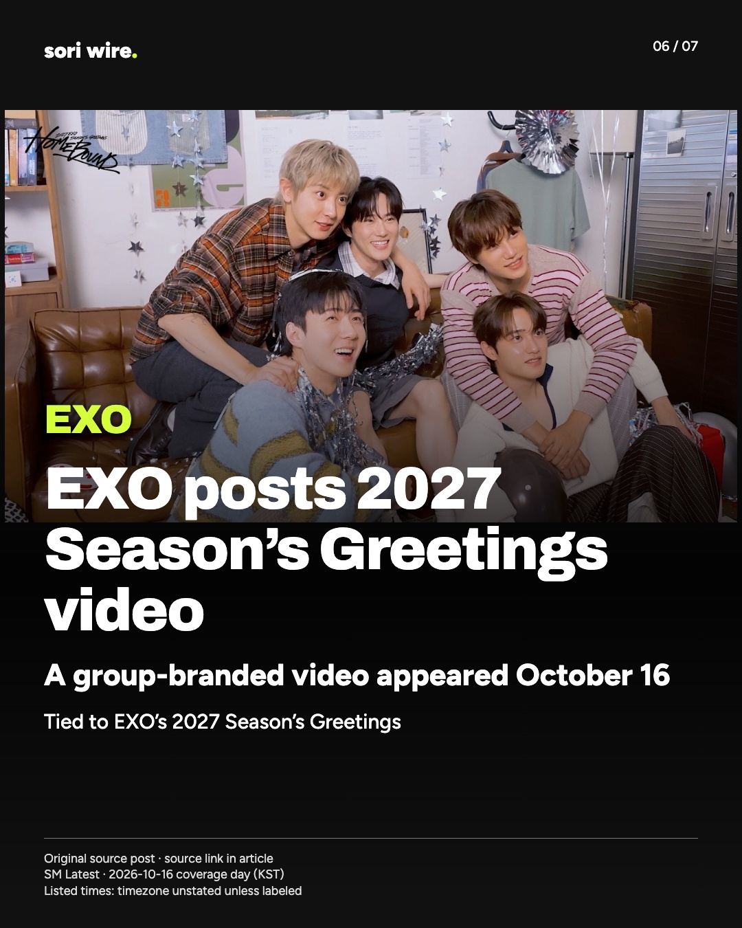 EXO posts 2027 Season’s Greetings video — A group-branded video appeared October 16