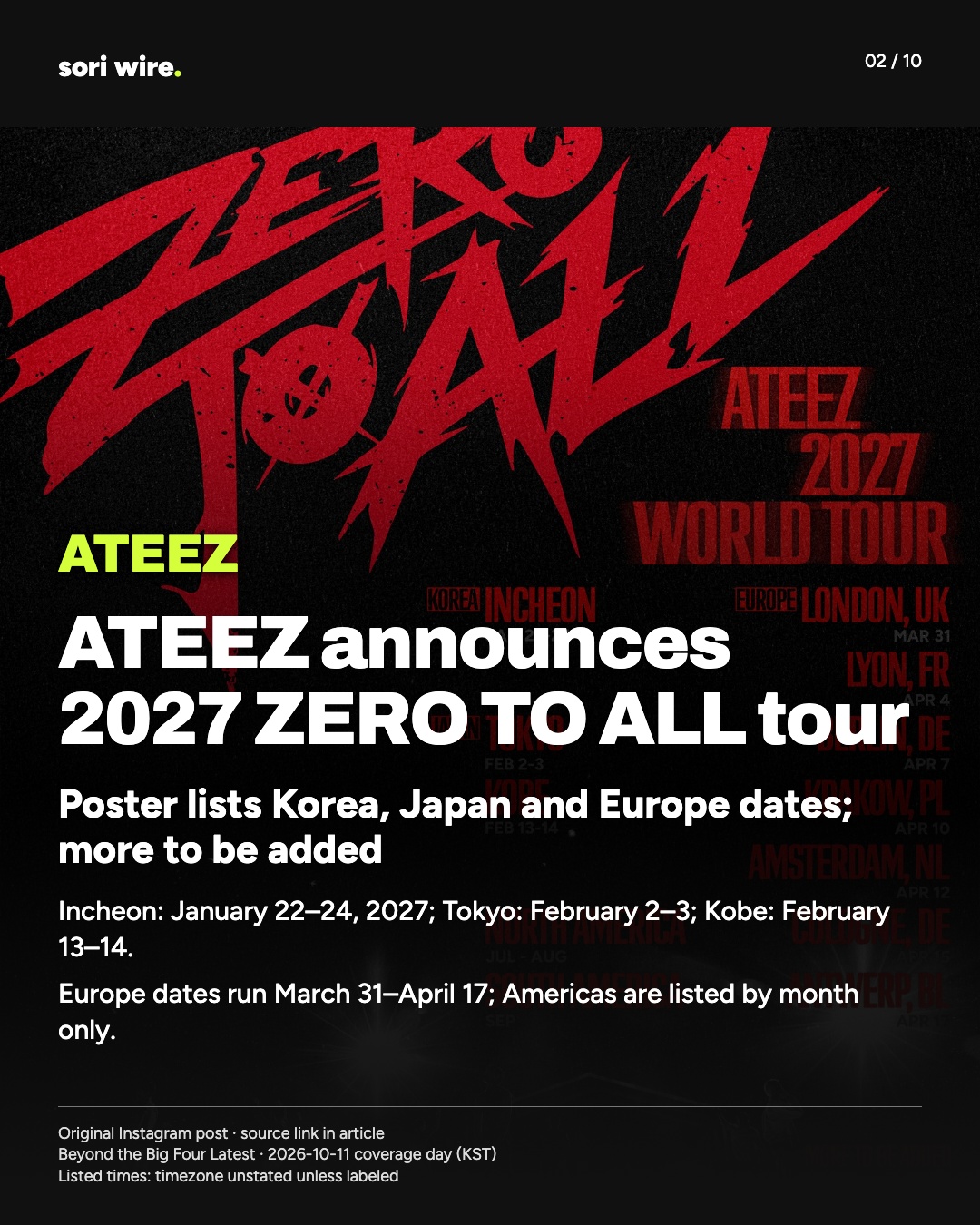 ATEEZ announces 2027 ZERO TO ALL tour