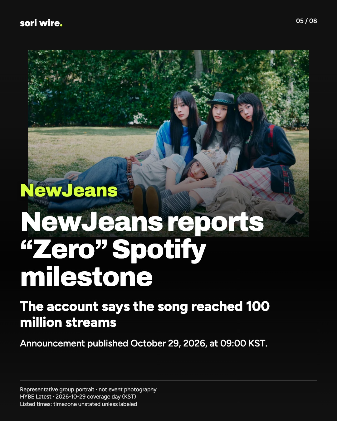 NewJeans reports “Zero” Spotify milestone — The account says the song reached 100 million streams