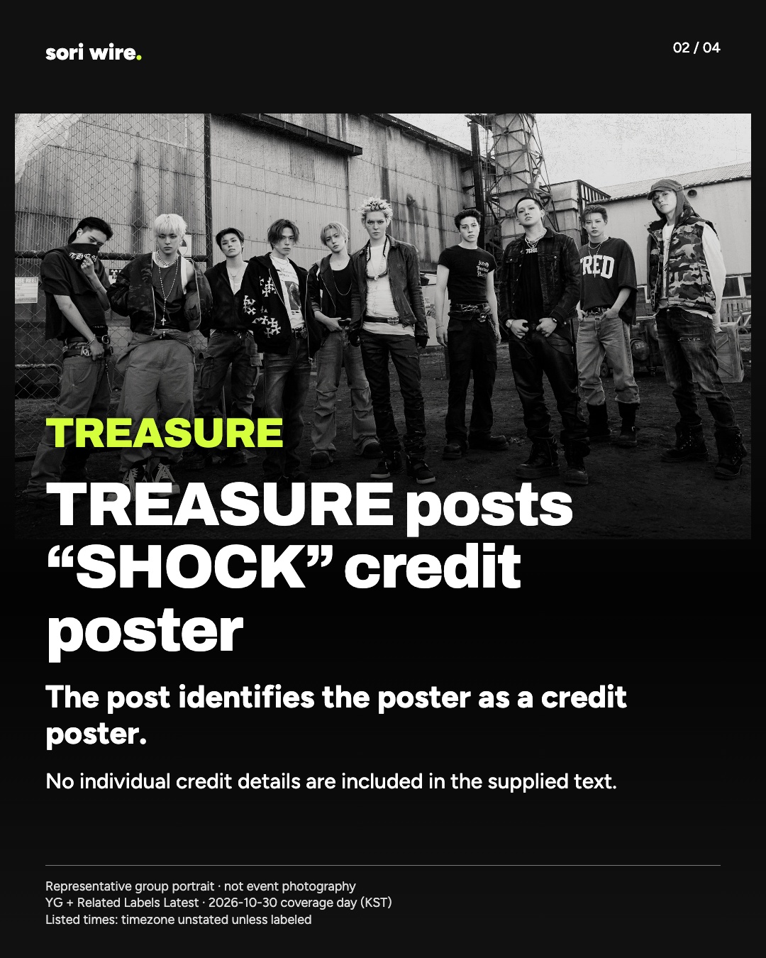 TREASURE posts “SHOCK” credit poster — The post identifies the poster as a credit poster.