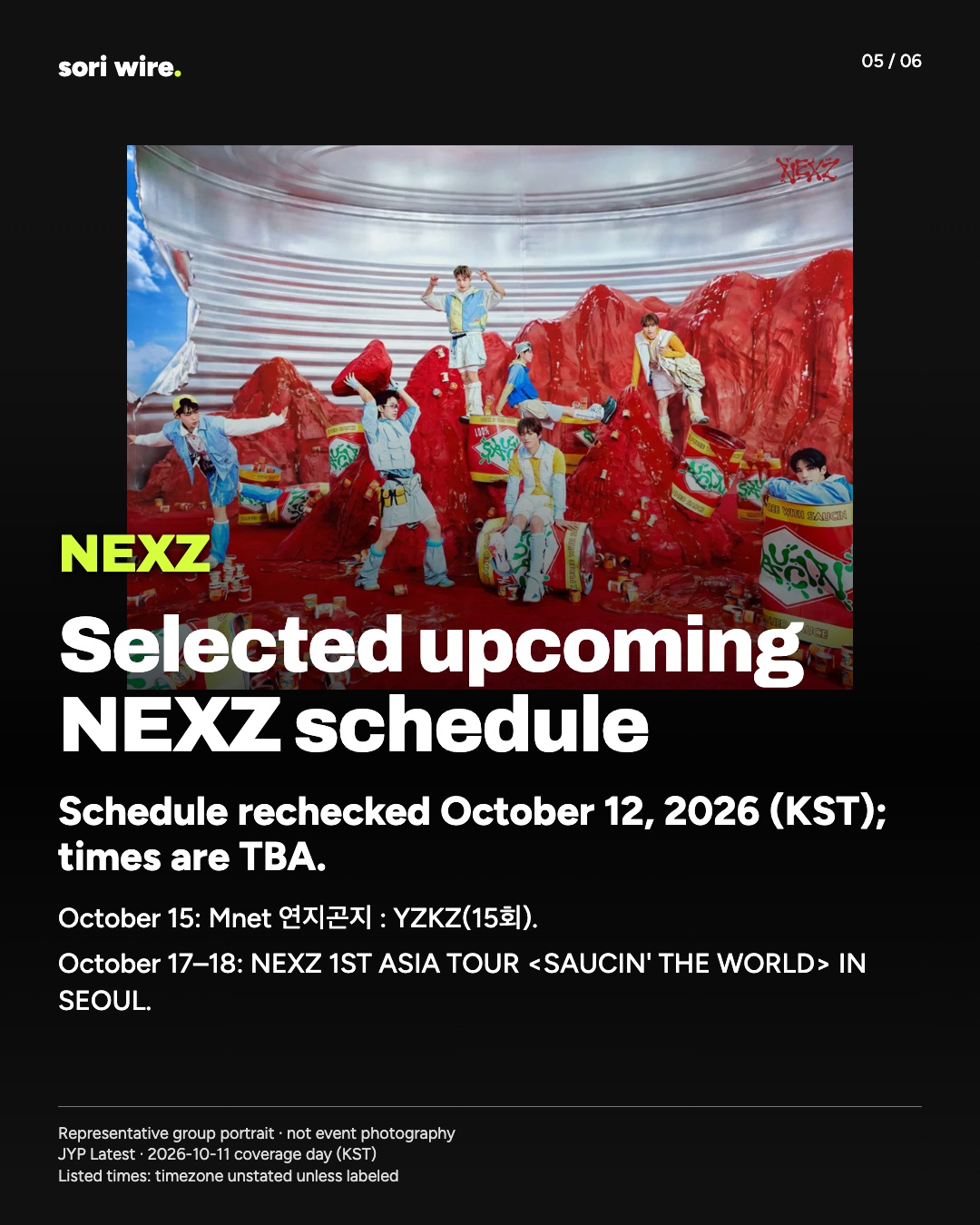 Selected upcoming NEXZ schedule