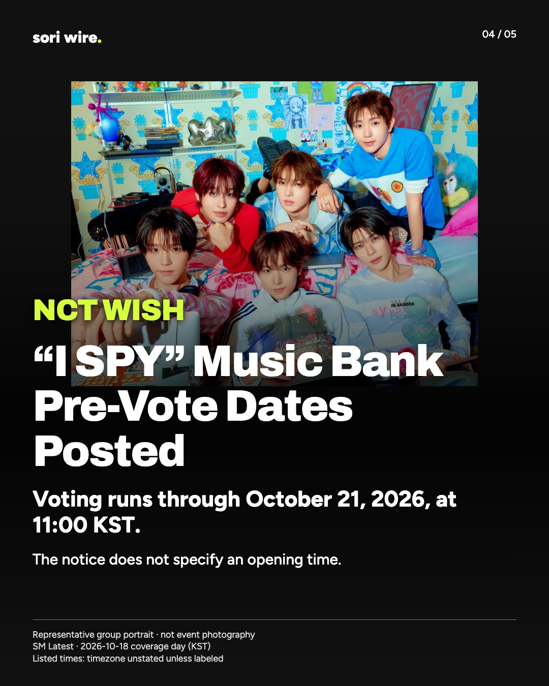 “I SPY” Music Bank Pre-Vote Dates Posted — Voting runs through October 21, 2026, at 11:00 KST.