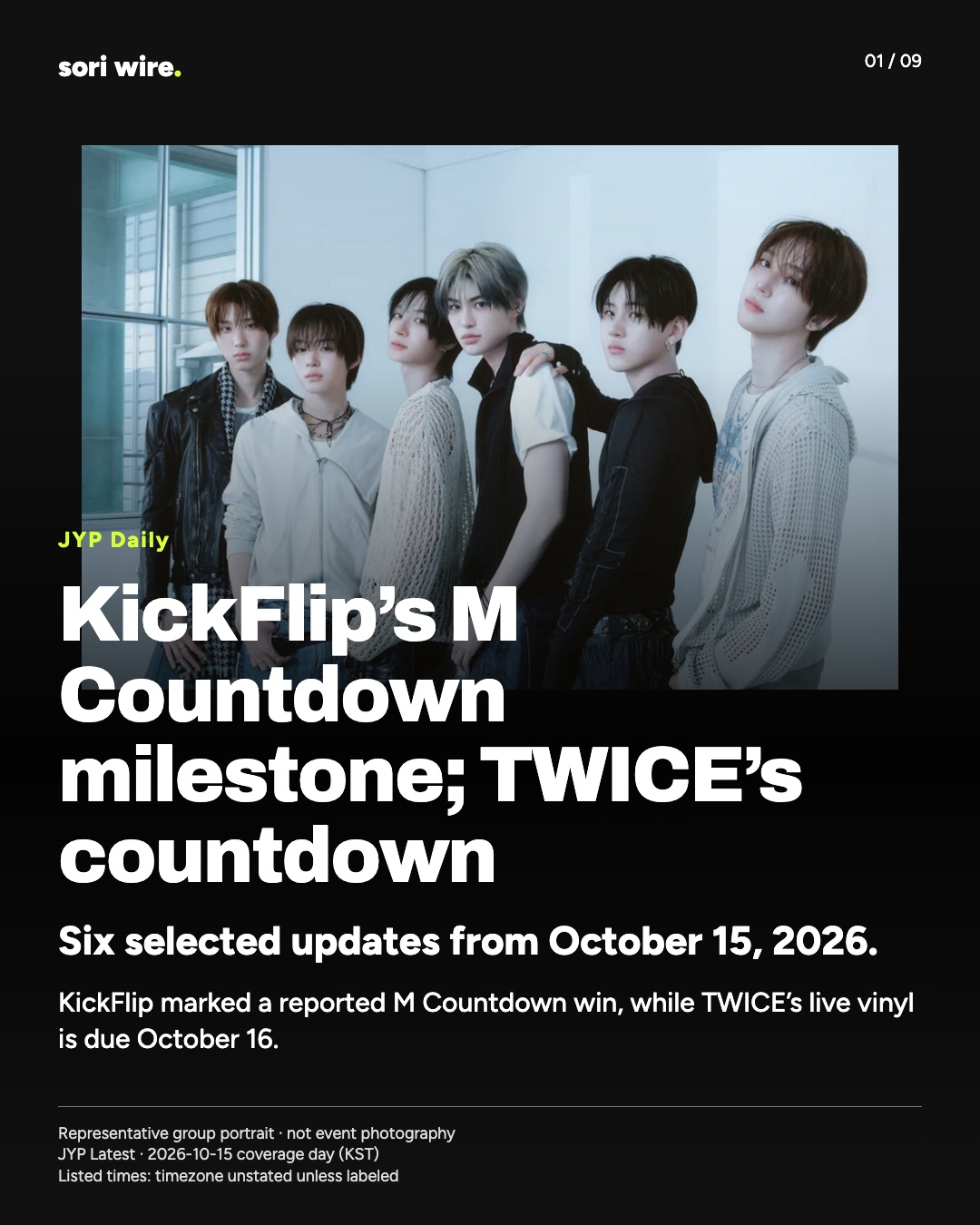 KickFlip’s M Countdown milestone; TWICE’s countdown — Six selected updates from October 15, 2026.