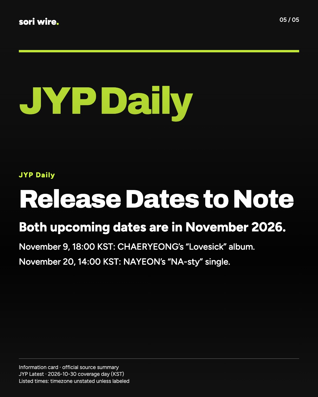 Release Dates to Note — Both upcoming dates are in November 2026.