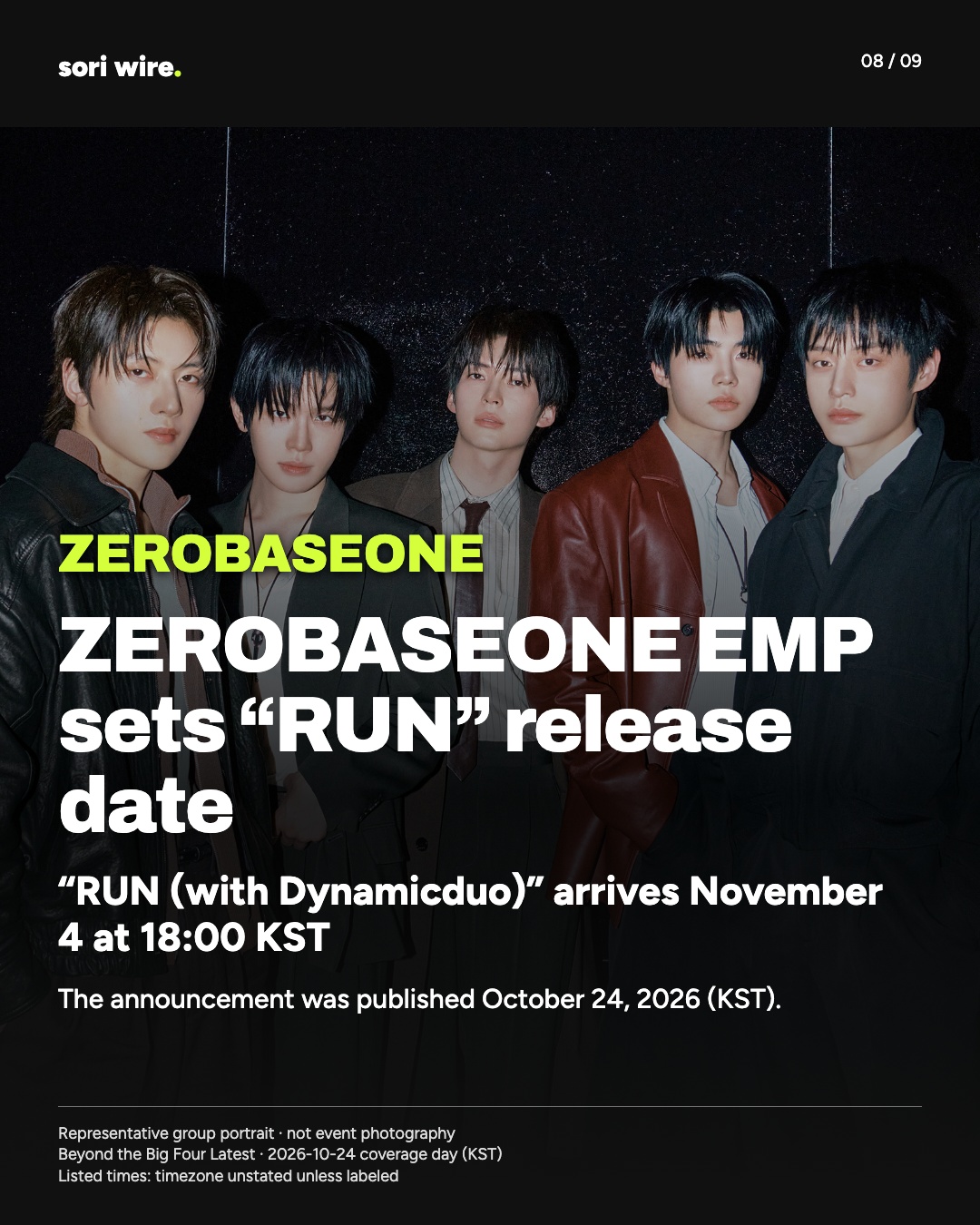ZEROBASEONE EMP sets “RUN” release date — “RUN (with Dynamicduo)” arrives November 4 at 18:00 KST