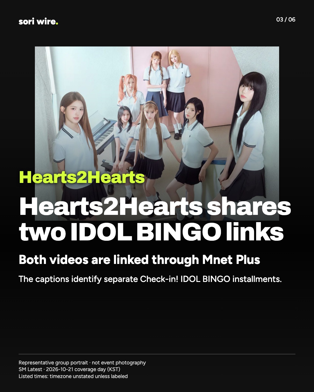 Hearts2Hearts shares two IDOL BINGO links — Both videos are linked through Mnet Plus