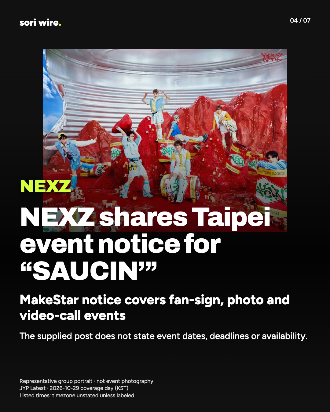 NEXZ shares Taipei event notice for “SAUCIN’” — MakeStar notice covers fan-sign, photo and video-call events