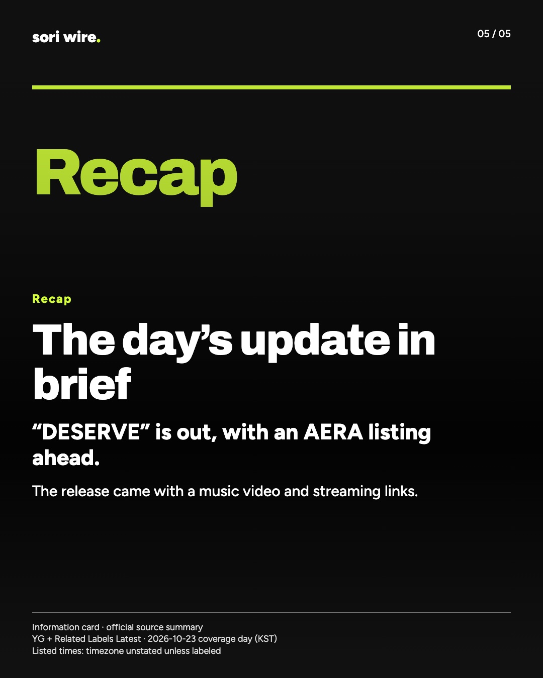 The day’s update in brief — “DESERVE” is out, with an AERA listing ahead.