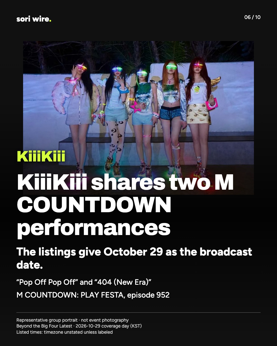 KiiiKiii shares two M COUNTDOWN performances — The listings give October 29 as the broadcast date.