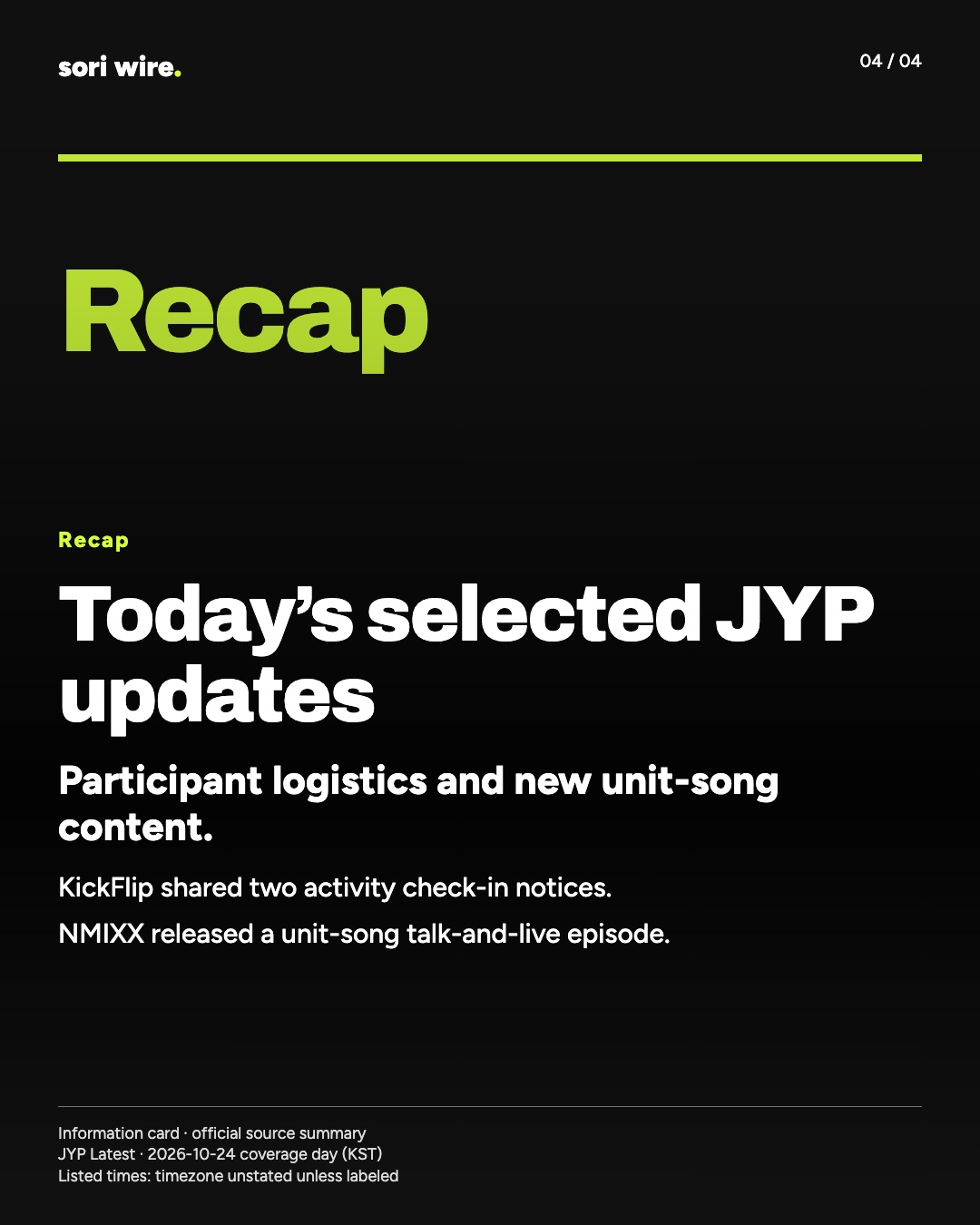 Today’s selected JYP updates — Participant logistics and new unit-song content.