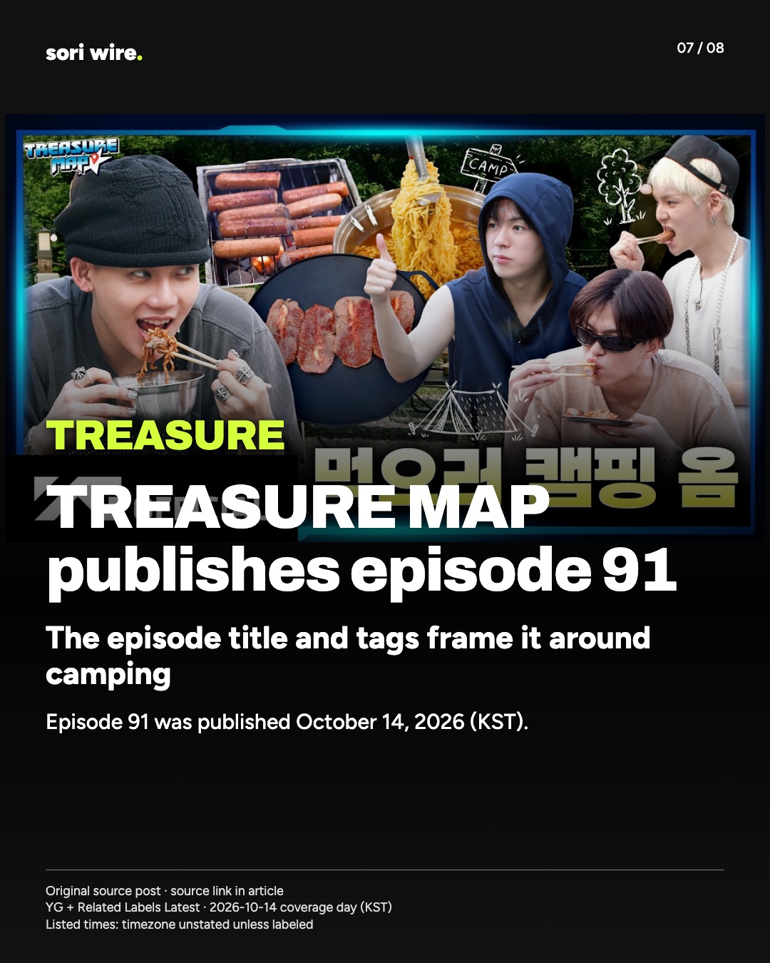 TREASURE MAP publishes episode 91 — The episode title and tags frame it around camping