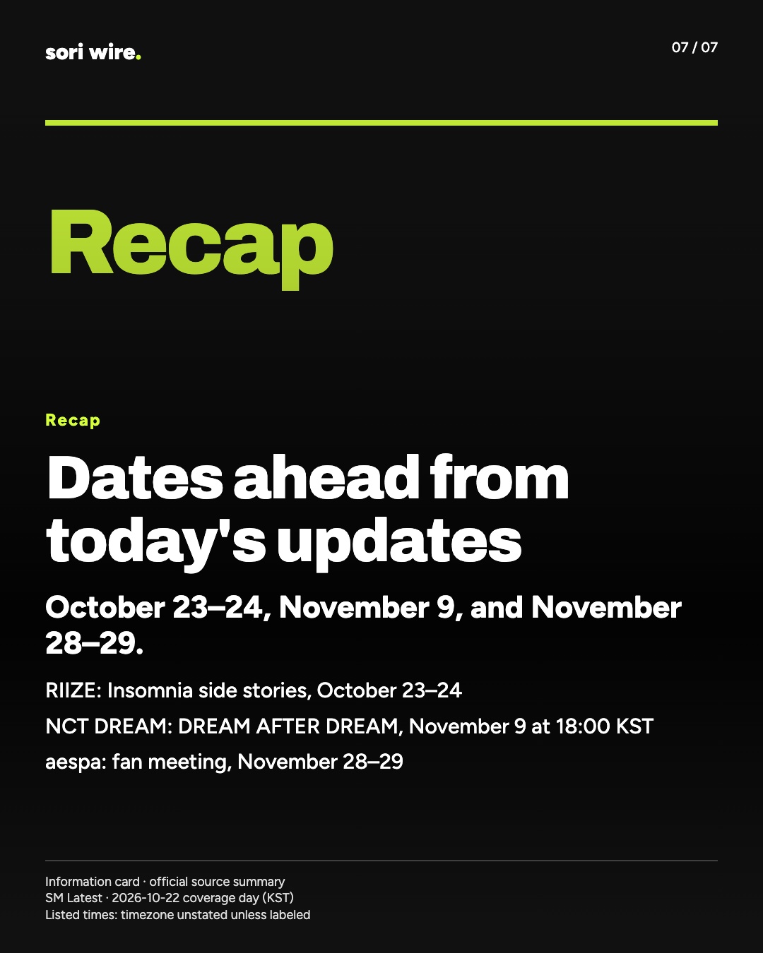 Dates ahead from today's updates — October 23–24, November 9, and November 28–29.