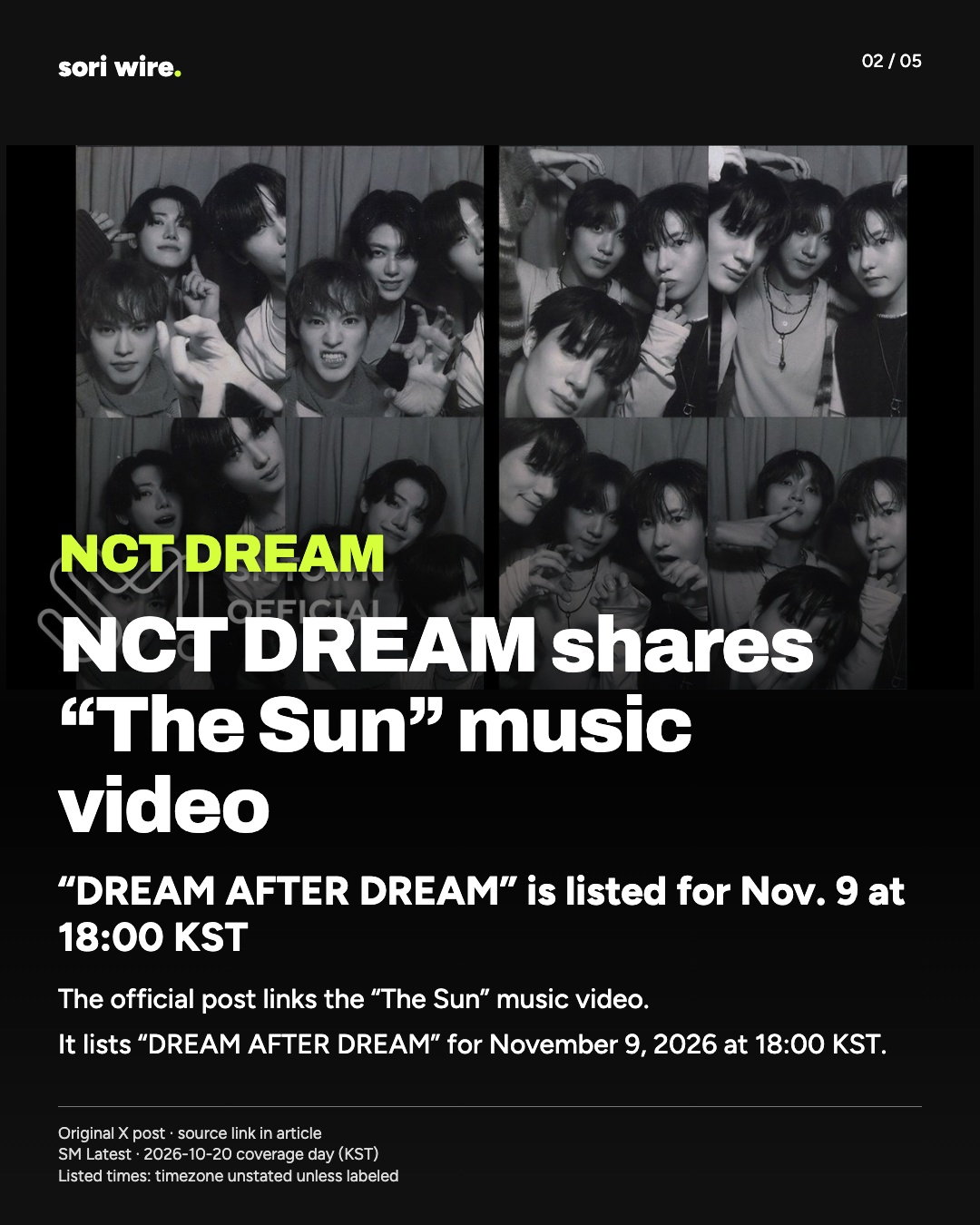 NCT DREAM shares “The Sun” music video — “DREAM AFTER DREAM” is listed for Nov. 9 at 18:00 KST