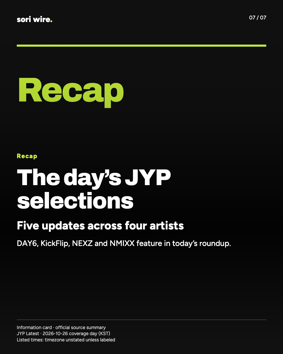 The day’s JYP selections — Five updates across four artists