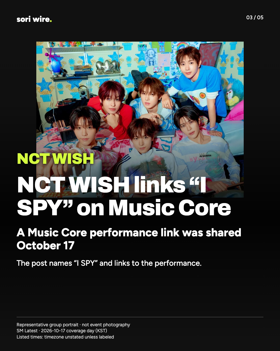 NCT WISH links “I SPY” on Music Core — A Music Core performance link was shared October 17