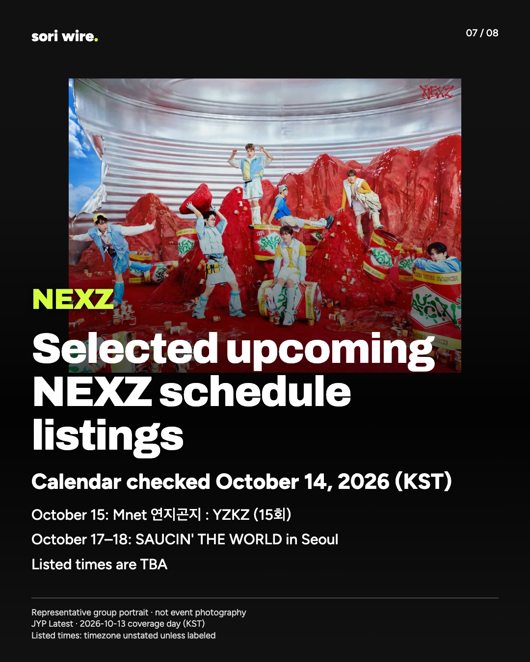 Selected upcoming NEXZ schedule listings — Calendar checked October 14, 2026 (KST)