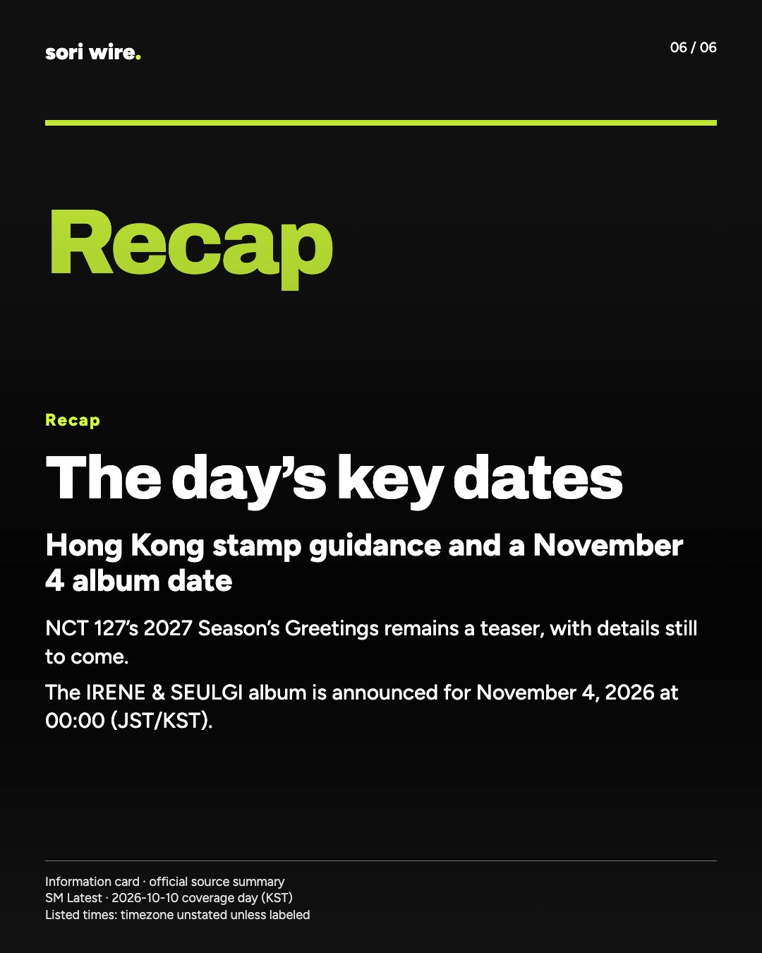 The day’s key dates