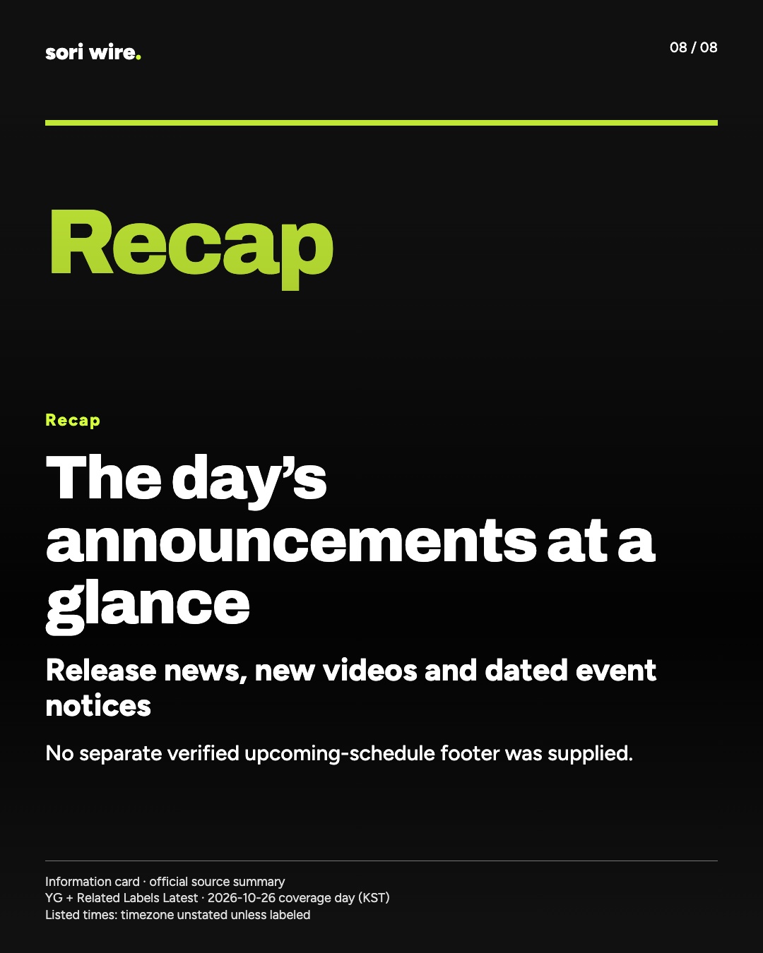 The day’s announcements at a glance — Release news, new videos and dated event notices