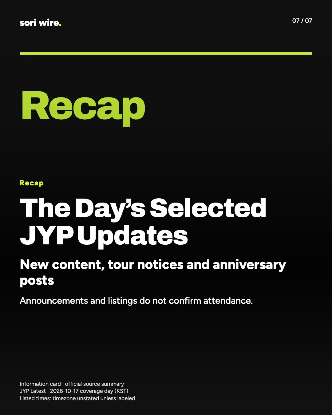The Day’s Selected JYP Updates — New content, tour notices and anniversary posts