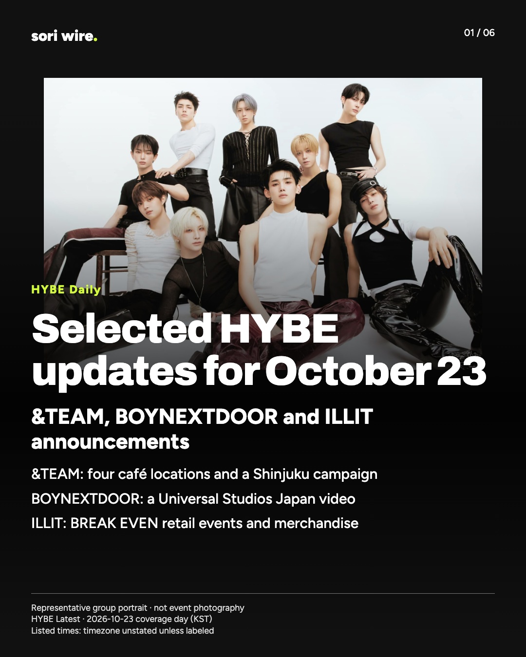 Selected HYBE updates for October 23 — &TEAM, BOYNEXTDOOR and ILLIT announcements
