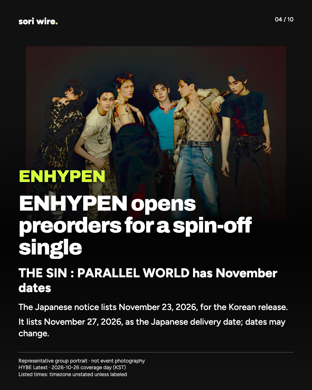 ENHYPEN opens preorders for a spin-off single — THE SIN : PARALLEL WORLD has November dates