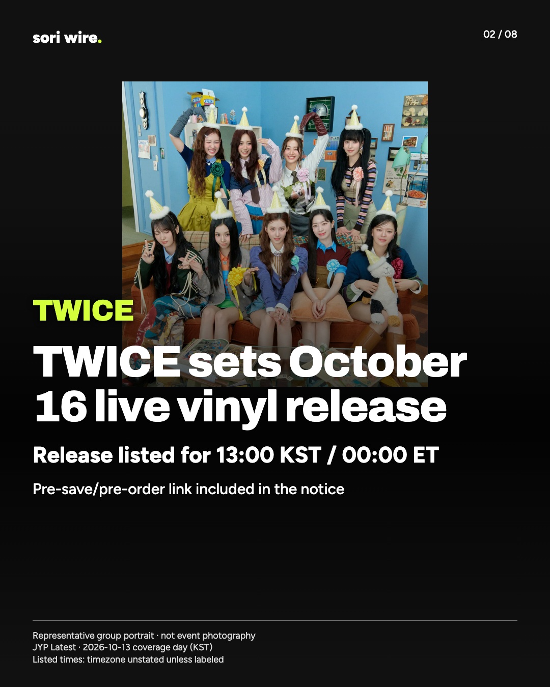 TWICE sets October 16 live vinyl release — Release listed for 13:00 KST / 00:00 ET